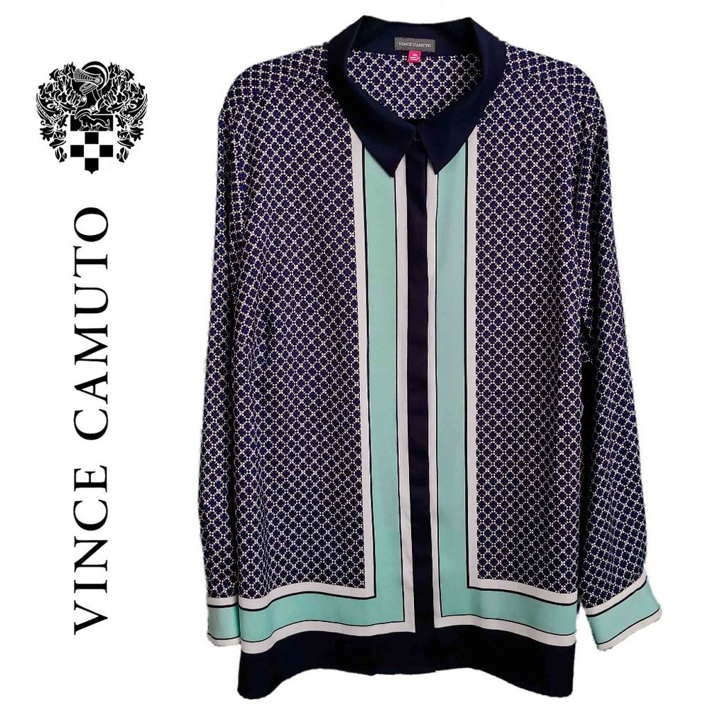VINCE CAMUTO ~ NWOT ~ Downtown Oasis Geo Print Blouse 3X